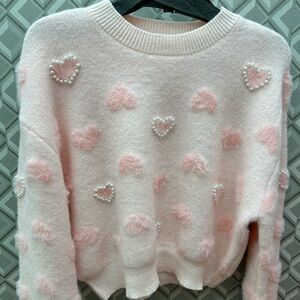 Pink Pearl Heart Embellished Sweater Valentines 💕💗
